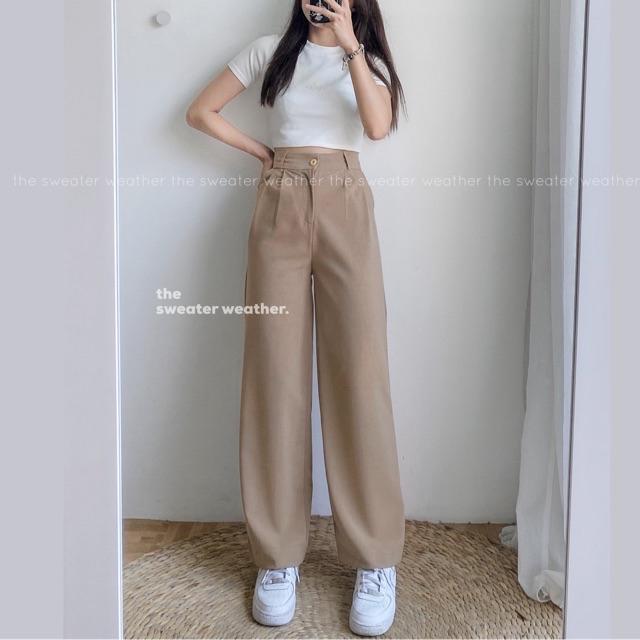 Quần suông ống rộng cài cúc, quần công sở