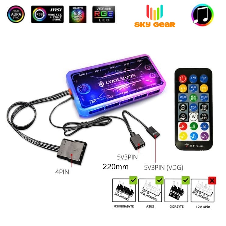 Bộ hub Coolmoon RGB sync main 5v 3 pin nháy led theo nhạc