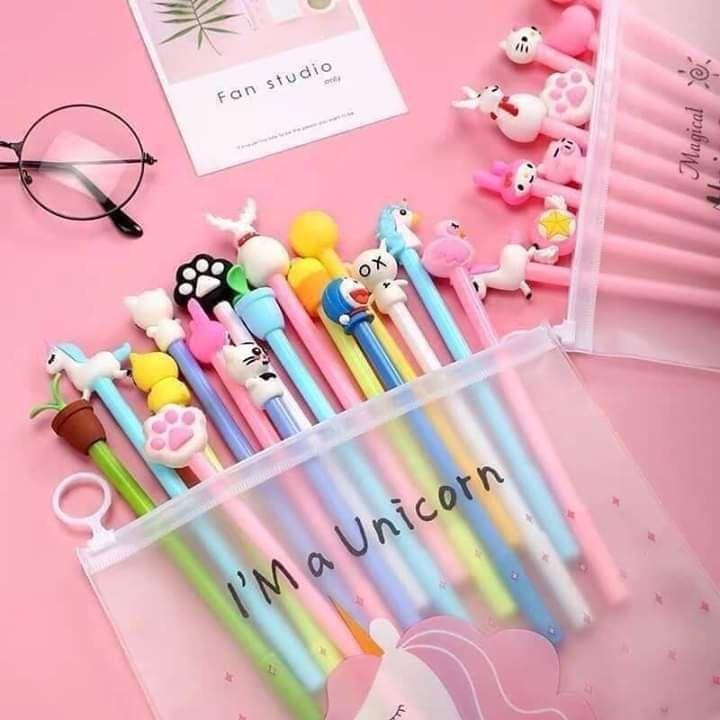 Sét 20 bút bi nước hình thú siêu ngộ nghĩnh kèm túi, set 20 cây bút bi hình thú siêu ngộ nghĩnh, dụng cụ học tập học sinh, set 20 chiếc bút bi siêu dễ thương