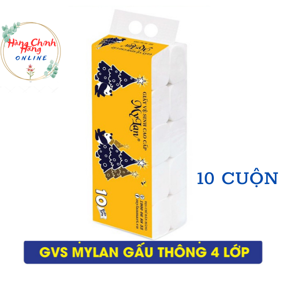 10 cuộn giấy vệ sinh cao cấp mylan gấu thông 4 lớp dai, mềm mịn,tan nhanh trong nước