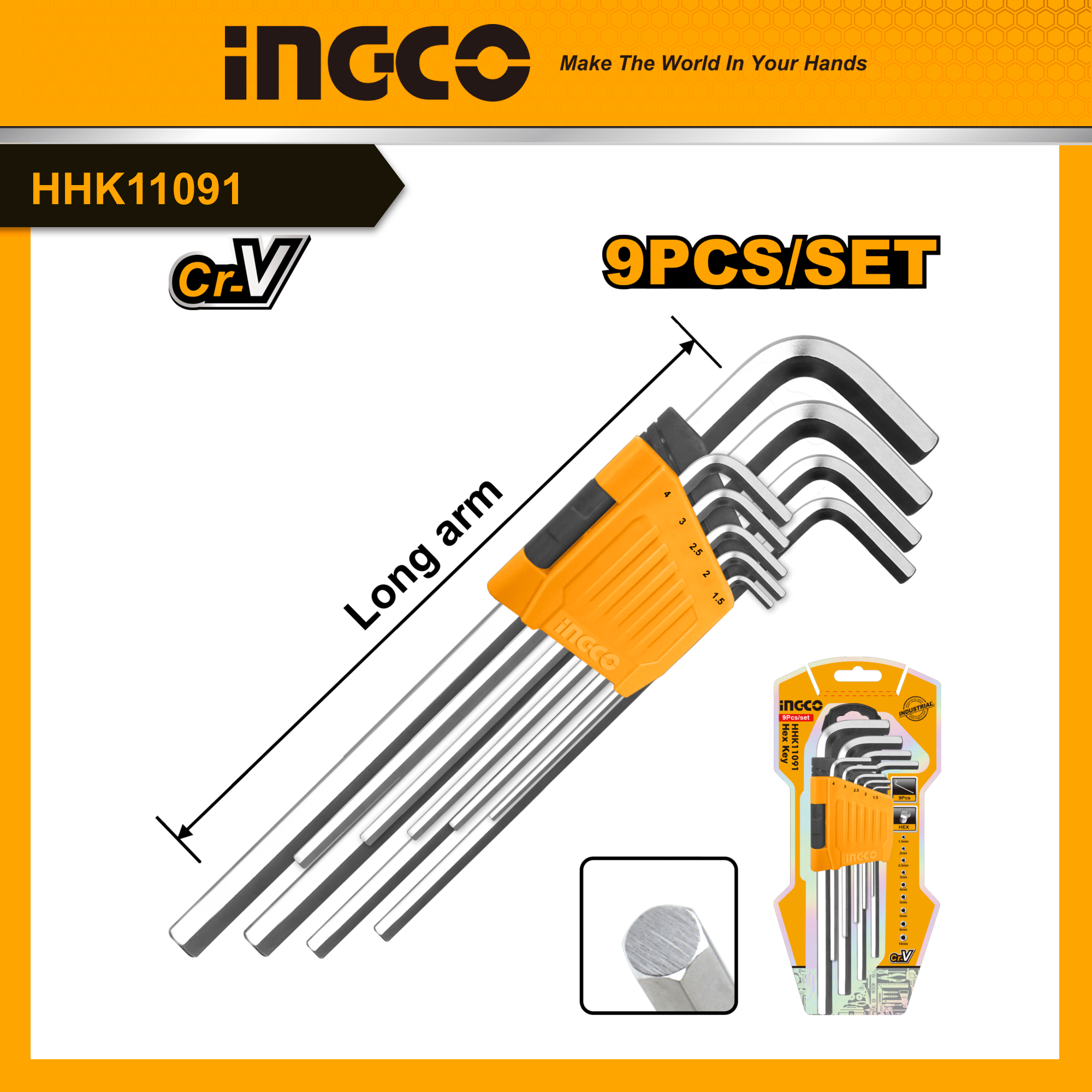 Ingco bộ 9 chìa lục giác hhk11091 cr-v, 1.5-10mm, t10-t50 bộ 9 chìa lục giác đầu tròn hhk12091 bộ 9 chìa lục giác bông hhk13091