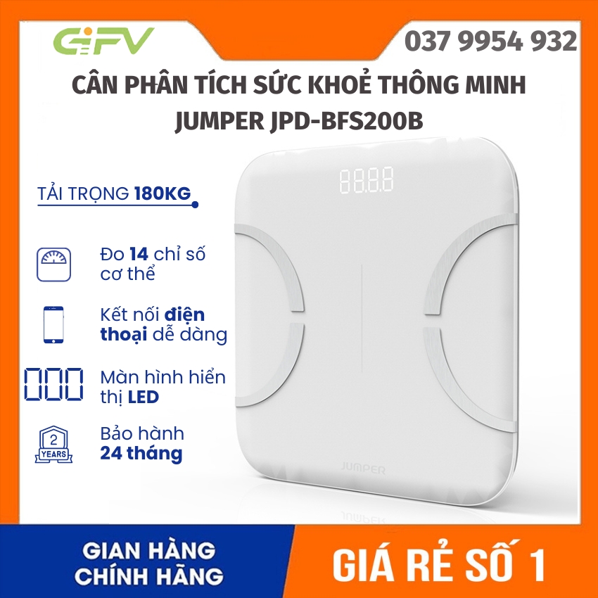 Cân phân tích sức khoẻ thông minh 14 chỉ số Jumper, cân điện tử sức khỏe - Có Bluetooth, đo đầy đủ các chỉ số sức khỏe, lượng mỡ, lượng chất khoa học