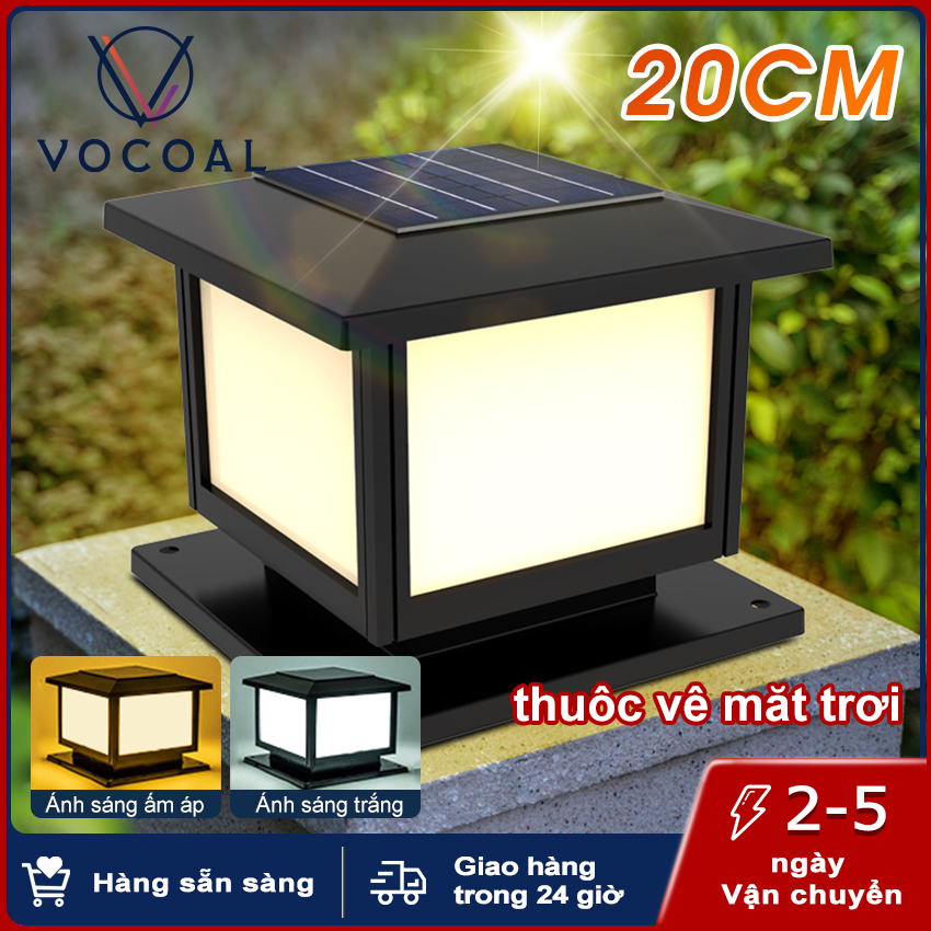 Vocoal Đèn cột ngoài trời Sạc năng lượng mặt trời Đèn cột chống nước IP65 cho hàng rào sân vườn Đèn cột đèn sân vườn Đèn pha hàng rào cột Đèn chiếu sáng sân vườn 2 màu