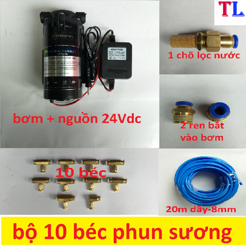 Bộ máy bơm phun sương 10 béc 24̣ | bộ máy bơm phun sương 10 béc | bộ máy bơm áp lực phun sương | bộ máy bơm tưới lan, cây | béc phun sương | nguồn phun sương 24v | bơm phun sương làm mát | bơm phun sương 24v
