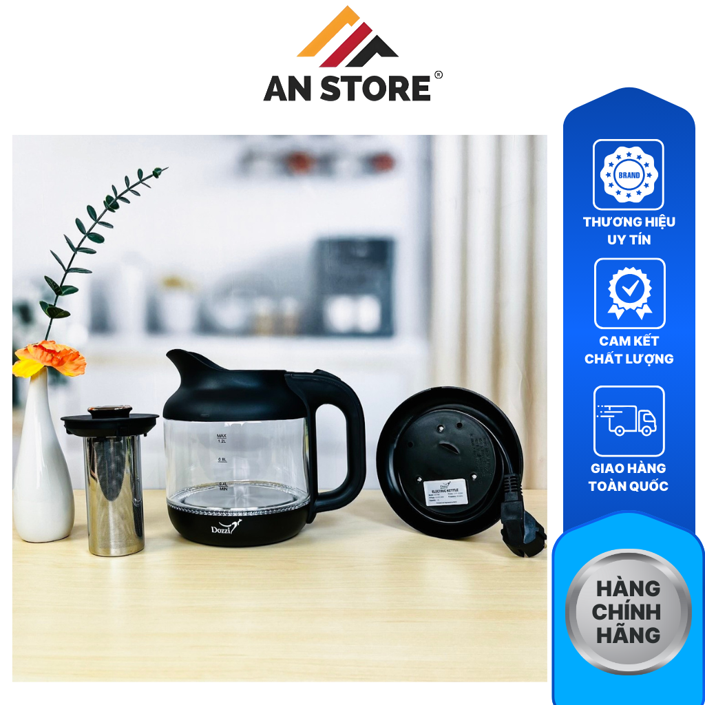 Ấm siêu tốc có lọc trà 1.2lít DZE168 Dozzi Hàng chính hãng