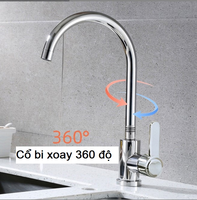 [Hàng cao cấp]Vòi rửa chén Nóng Lạnh RICHTREE mạ điện crom sáng bóng, thân xoay 360 độ chất liệu bền bỉ- Trọng lượng 1200gram- Bảo hành 2 năm -RT011 + Tặng dây cấp nóng lạnh