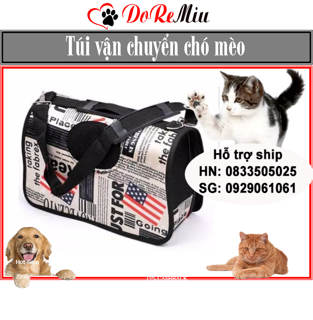 Doremiu- Túi vận chuyển chó mèo dạng túi cứng có quai chéo đeo vai (3 size) balo túi xách chó mèo