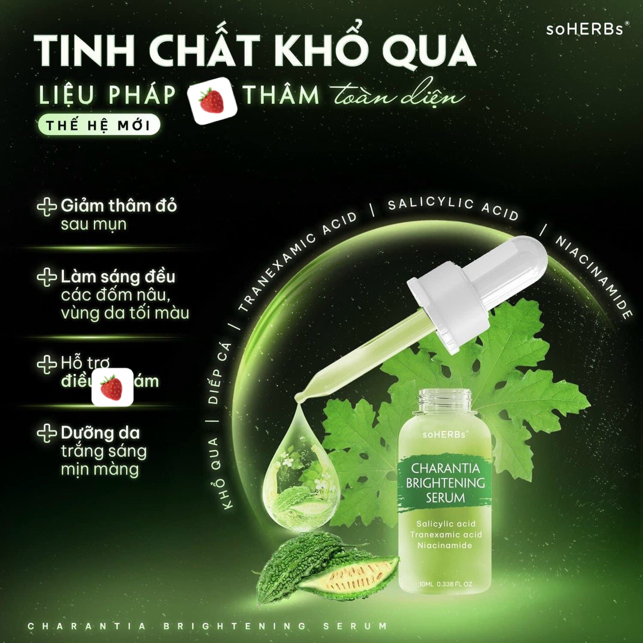 Serum khổ qua soherbs - tinh chất khổ qua mờ thâm - trắng da phục hồi da sau mụn 10ml