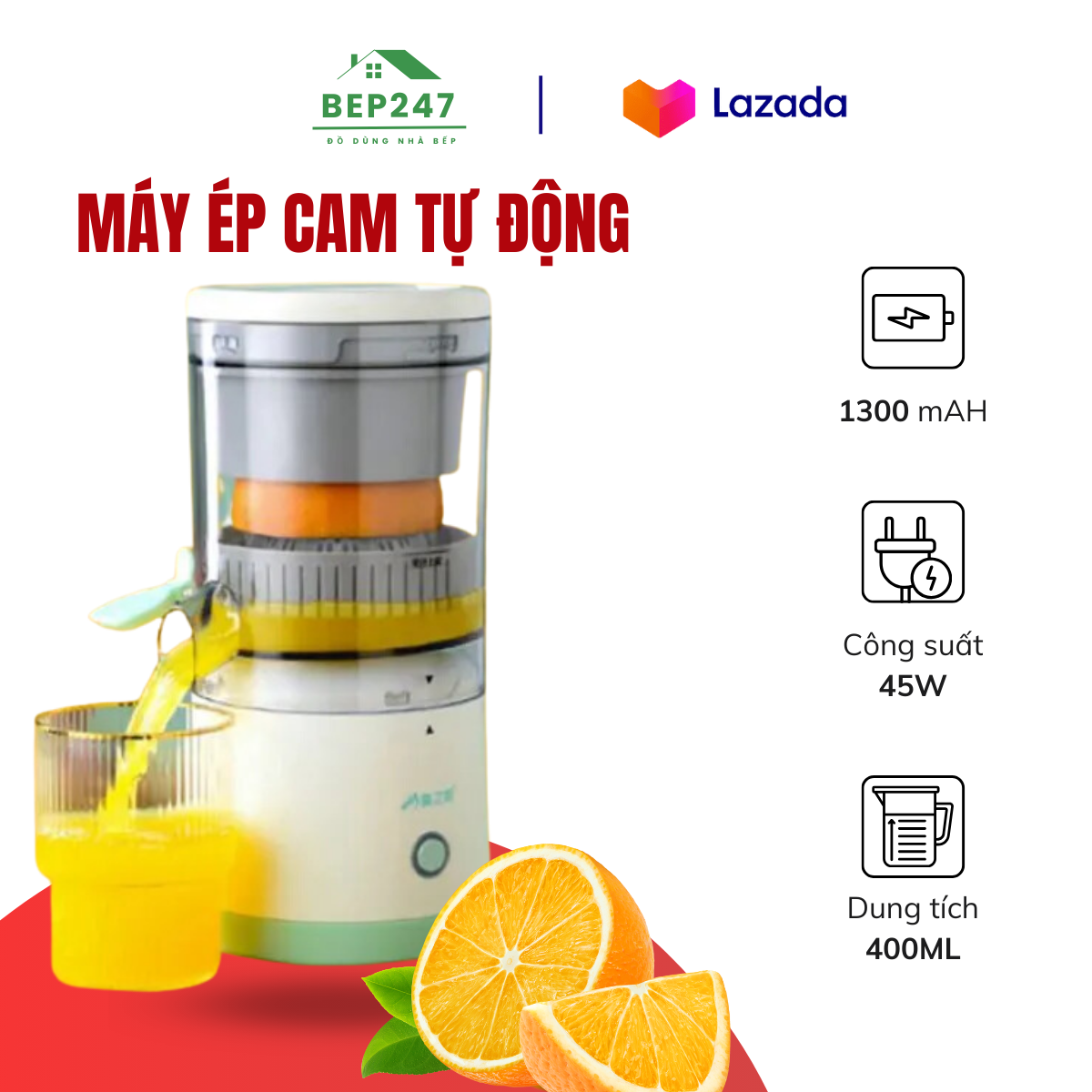 Máy vắt cam tự động, máy ép trái cây, máy ép hoa quả đa năng dung tích 400ml, cổng sạc usb pin 1300mah