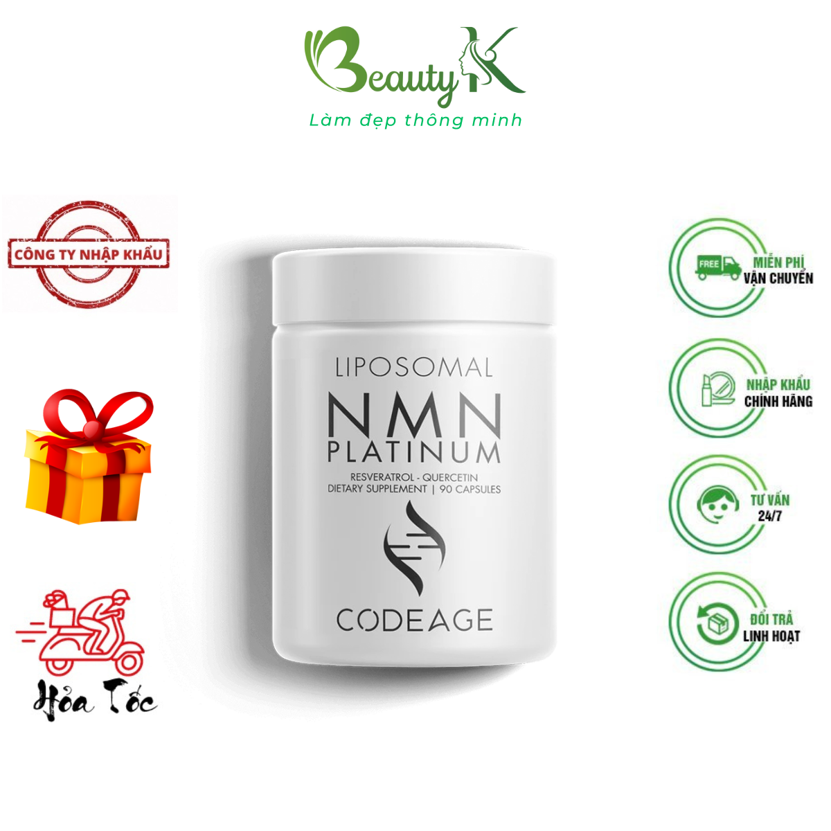 Viên uống code age liposomal nmn platinum chống lão hoá tổng thể trẻ hóa da kéo dài tuổi thọ codeage 90 viên nhập khẩu từ mỹ - beautyk