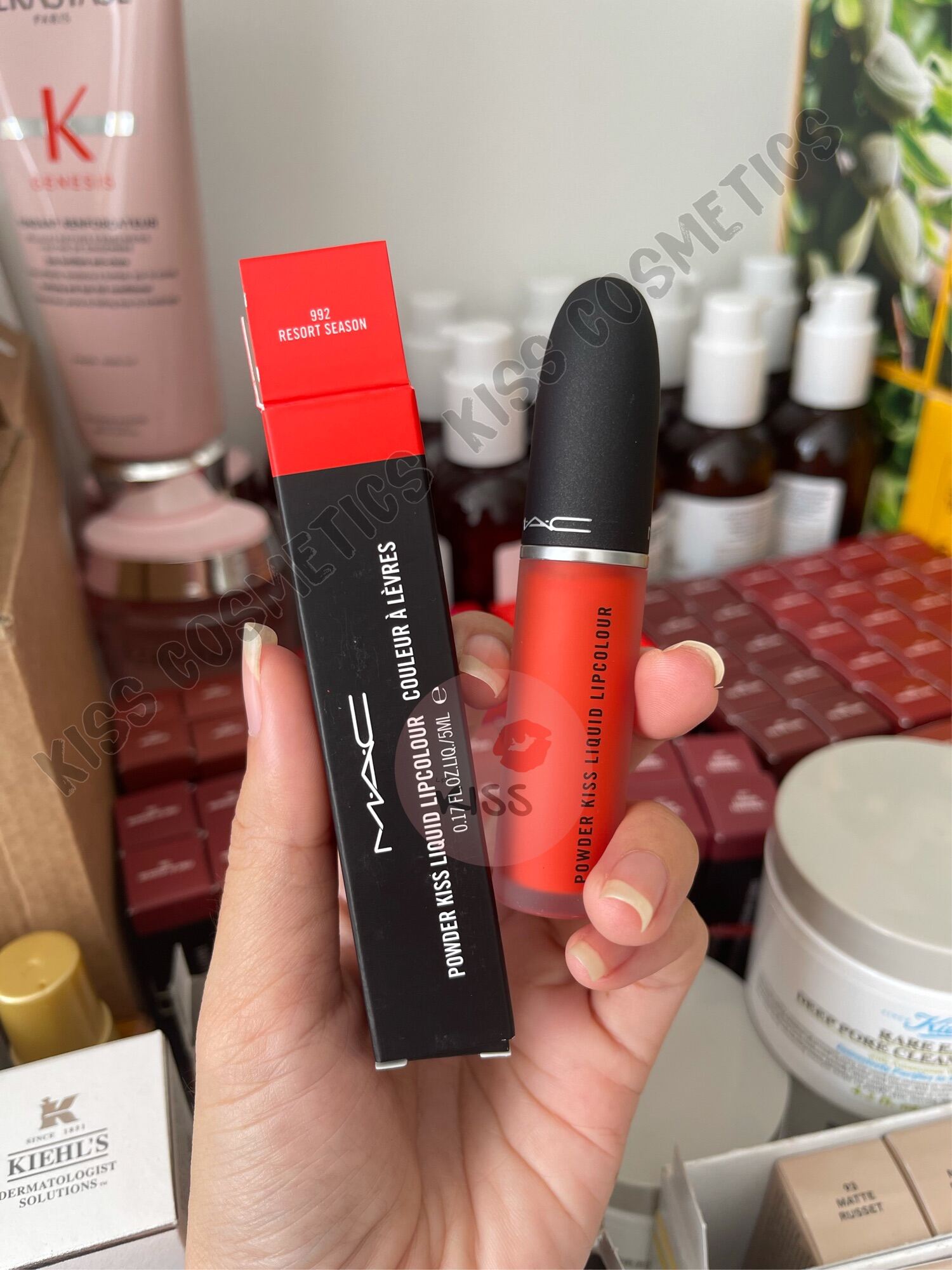 [FreeShip Max] - Son M*AC Powder Kiss Liquid Lipcolour 992 RESORT SEASON (Cam Neon) - Kiss cosmetics