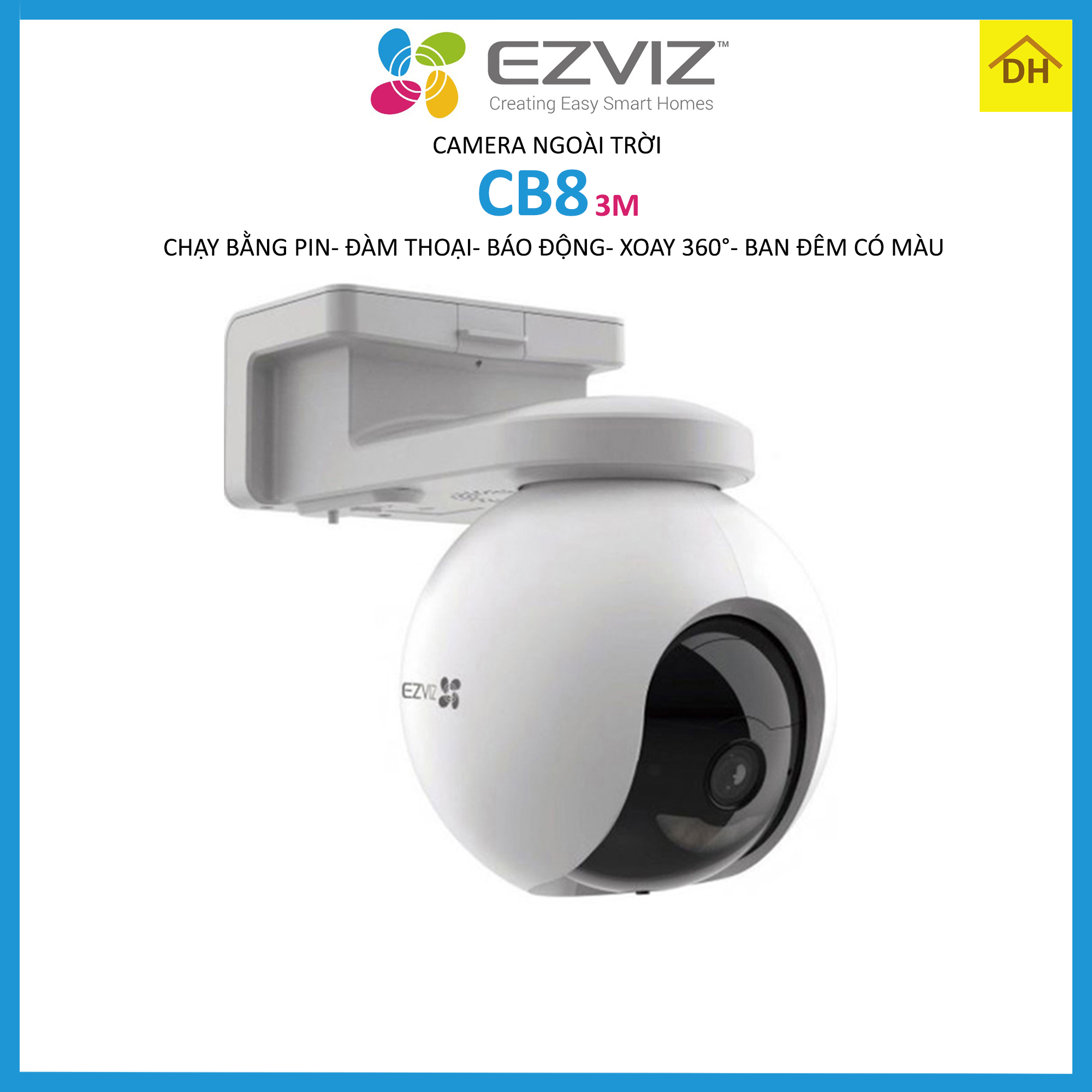 Camera ezviz cb8 3m 2k xoay 360 độ- chạy bằng pin nlmt- đàm thoại 2 chiều- ban đêm có màu- chống nước- wifi ngoài trời chính hãng