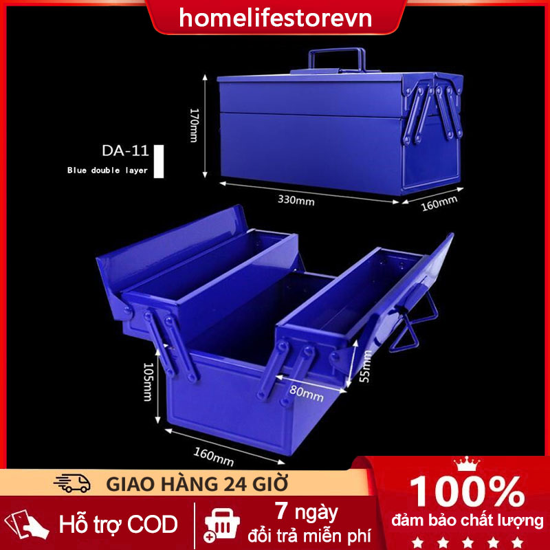 Hộp dụng cụ cầm tay hai lớp bằng sắt đa chức năng kim loại lớn gấp nhiều lớp hộp đựng dụng cụ sắt xanh đa năng cỡ lớn