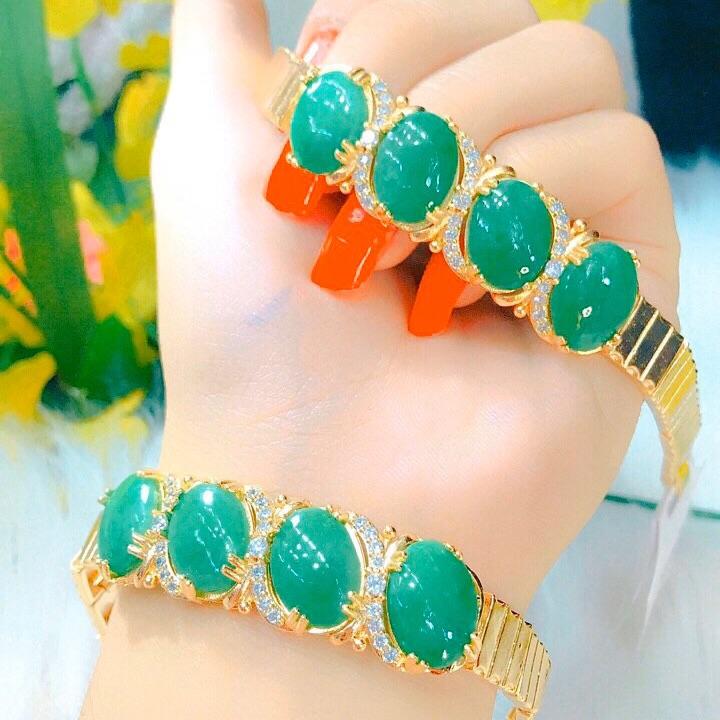 Lắc tay nữ cẩm thạch xanh ma vàng 18k