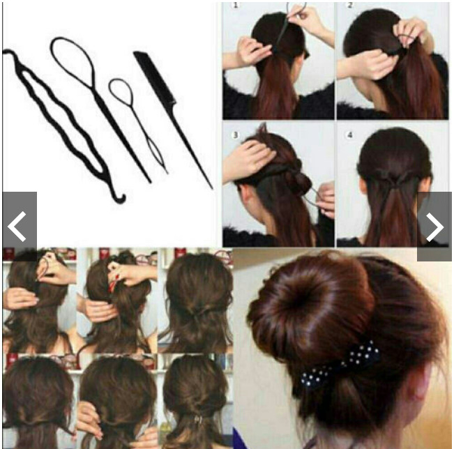 Bộ 4 món dụng cụ làm tóc tạo kiểu phồng rút búi tóc đa năng dễ sử dụng