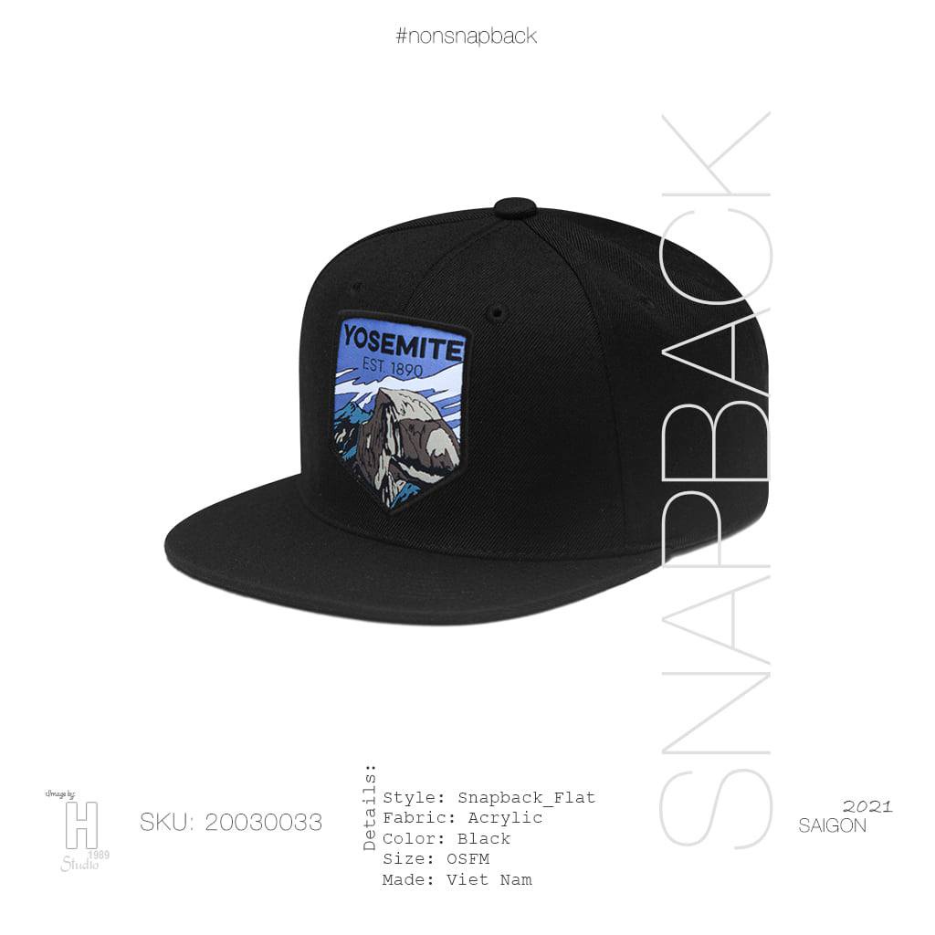 Mũ snapback thời trang nam màu đen cao cấp logo Yosemite hàng chất lượng free size khóa gài phía sau