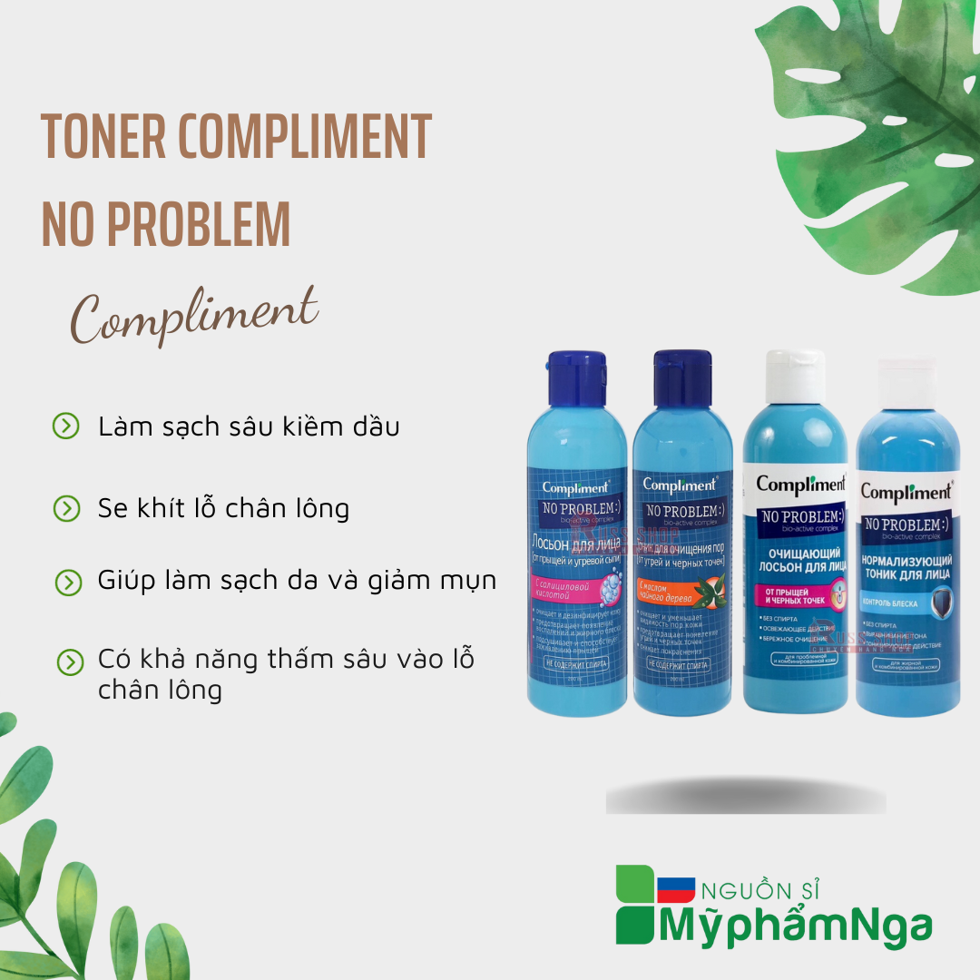 Toner Compliment No Problem làm sạch sâu, kiềm dầu, giảm viêm, giảm mụn