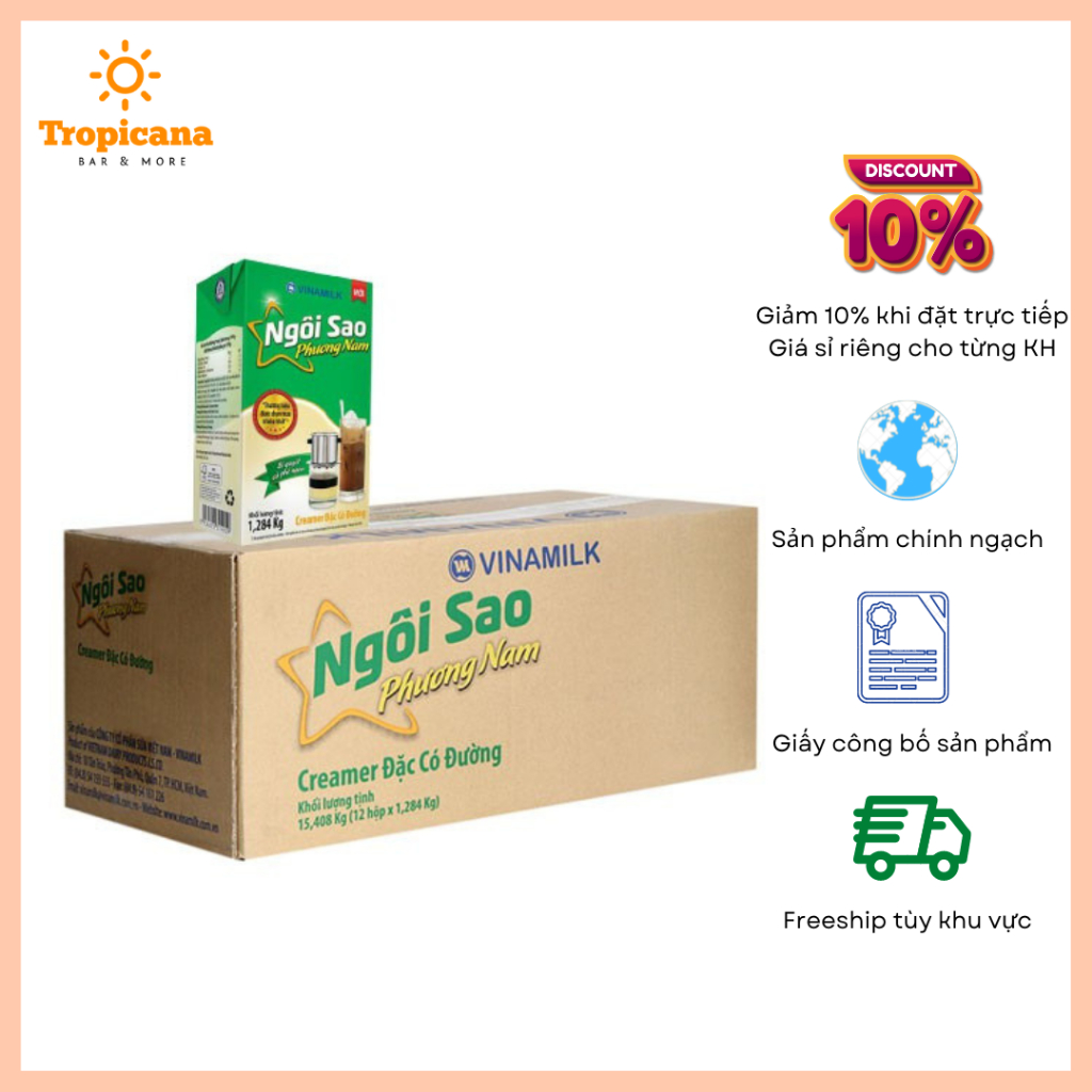 THÙNG sữa đặc VINAMILK có đường NSPN XANH LÁ - Thùng 12 hộp 1.284gr