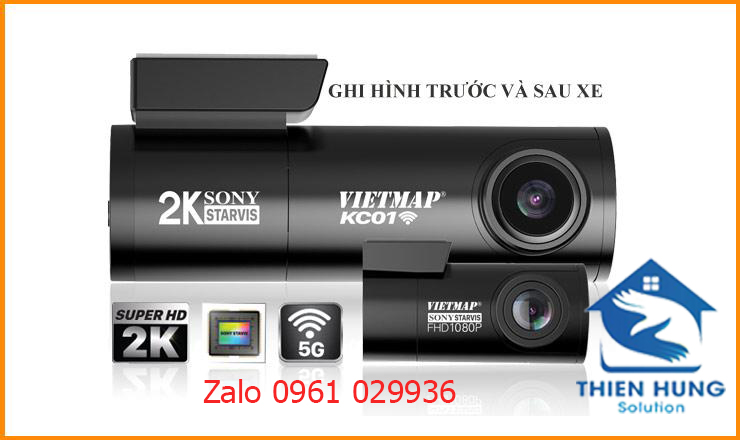 Camera hành trình vietmap kc01 siêu nhỏ ghi hình 2 mắt trước sau - có wifi