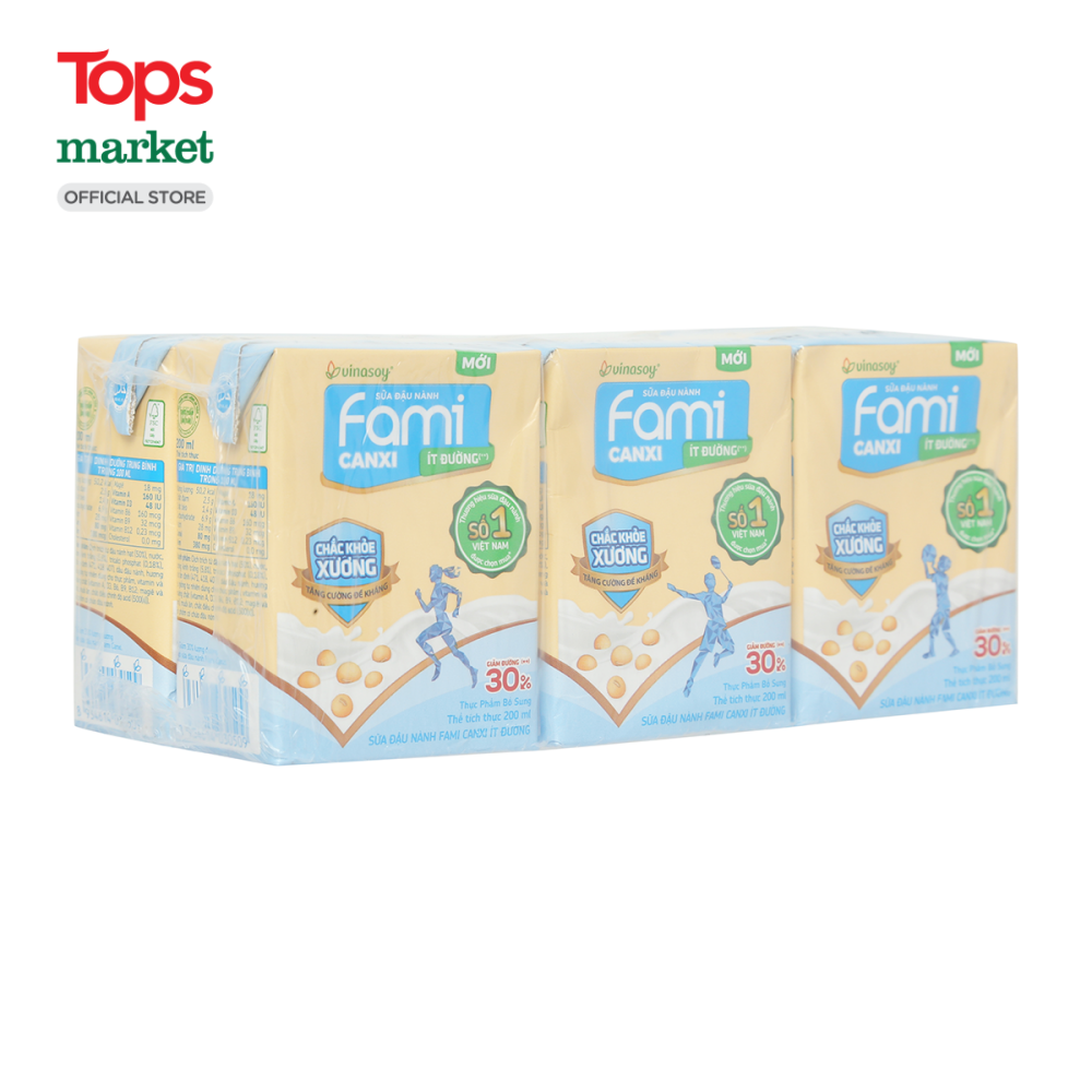 Lốc 6 Sữa Đậu Nành Fami Canxi Ít Đường 200ML - Siêu Thị Tops Market