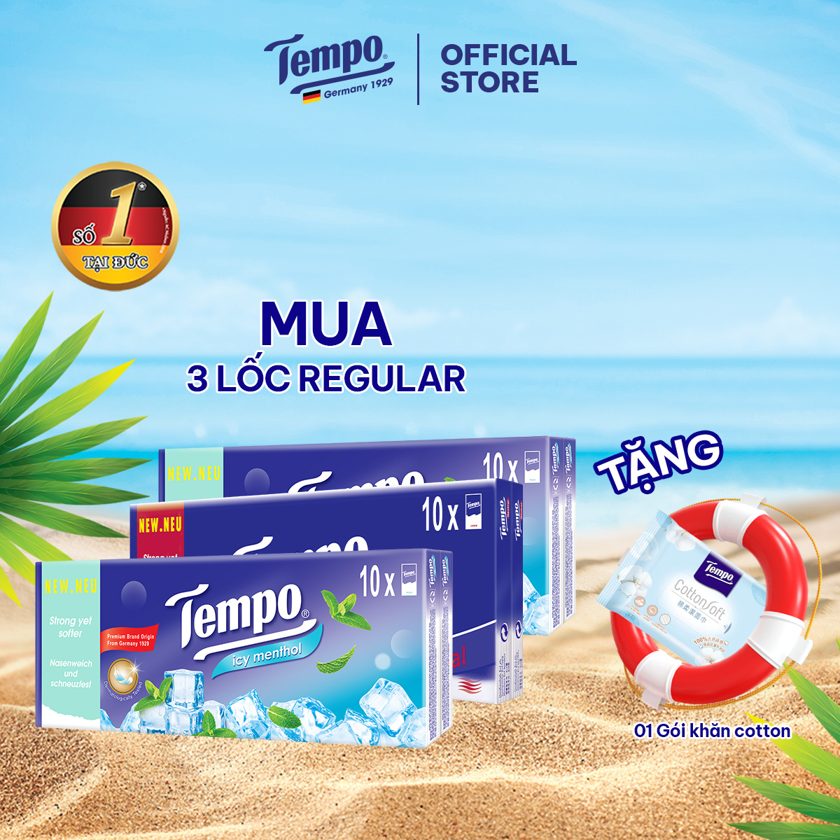 Khăn giấy bỏ túi cao cấp tempo regular 4 lớp bền dai - thương hiệu đức