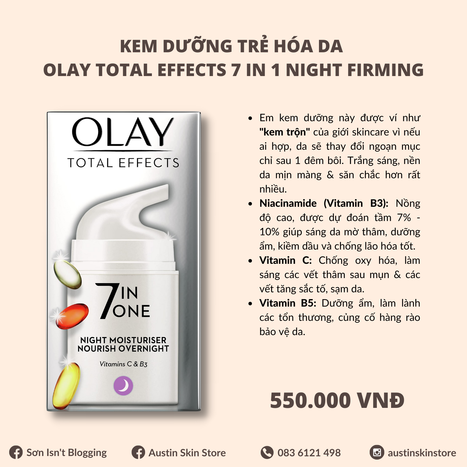 Kem dưỡng trẻ hóa da olay total effect 7-in-one night firming