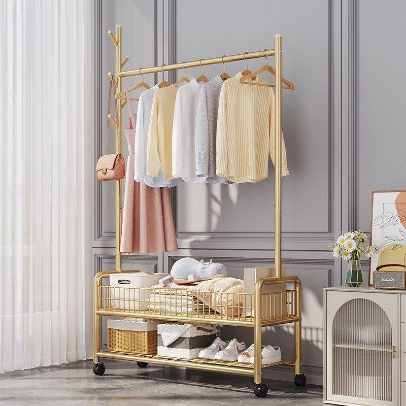 Kệ treo quần áo, giá treo quần áo gấp gọn, có bánh xe di chuyển tiện lợi, decor xinh.