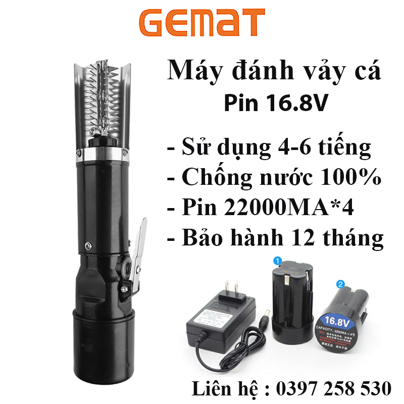 Máy đánh vảy cá cầm tay chạy bằng pin 16.8v chống thấm nước 100%, máy đánh vảy cá chạy bằng điện chuyển đổi và bình ác quy an toàn khi sử dụng chống giật 100%ccoong xuất 125w