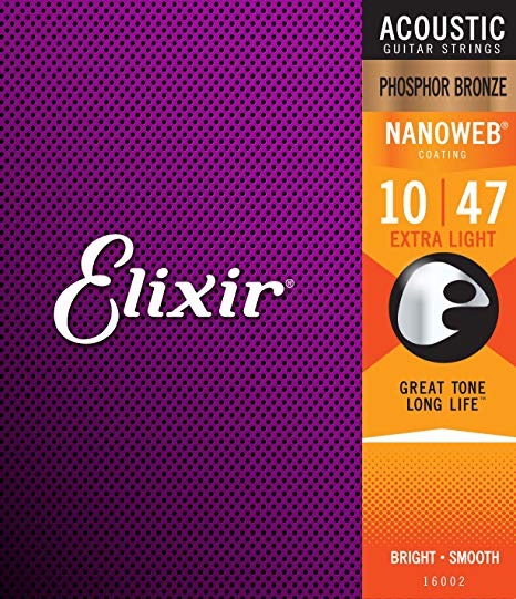 Bộ dây đàn Elixir Acoustic Guitar Strings Phosphor Bronze with NANOWEB Coating Extra Light 10-47