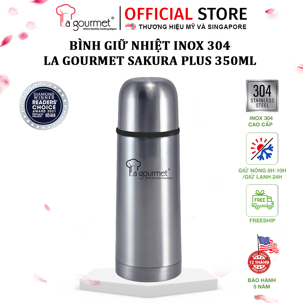 Bình giữ nhiệt sakura plus la gourmet 350ml -xám inox 304 bảo hành 5 năm chính hãng- lg338617