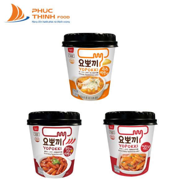 Combo 3 Hộp Bánh gạo Hàn Quốc Yopokki dạng cốc vị: Phomai, cay ngọt, siêu cay