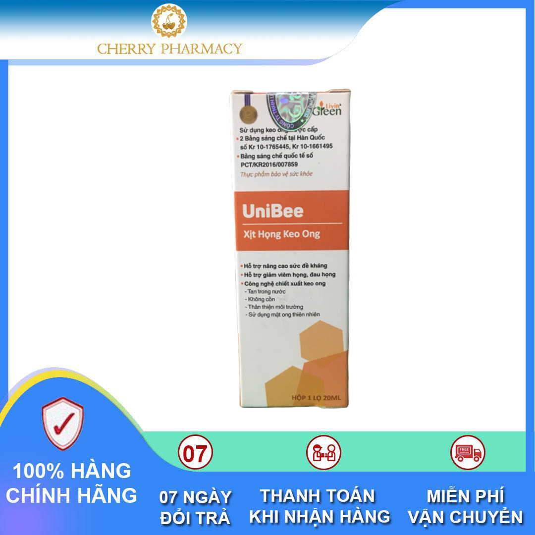 Xịt họng keo ong unibee propolis throat spray - giúp giảm viêm họng, đau họng