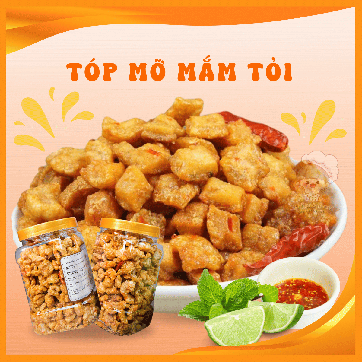 Tóp Mỡ Mắm Tỏi Da Giòn Tasty Food - Hũ 450G