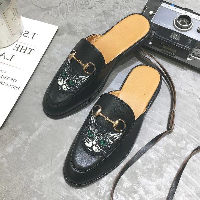 ( VIDEO THẬT)Giày Thời Trang Nam , Giày Sục Nam Thêu Mặt Mèo Kiểu Dáng Độc Lạ Trẻ Trung