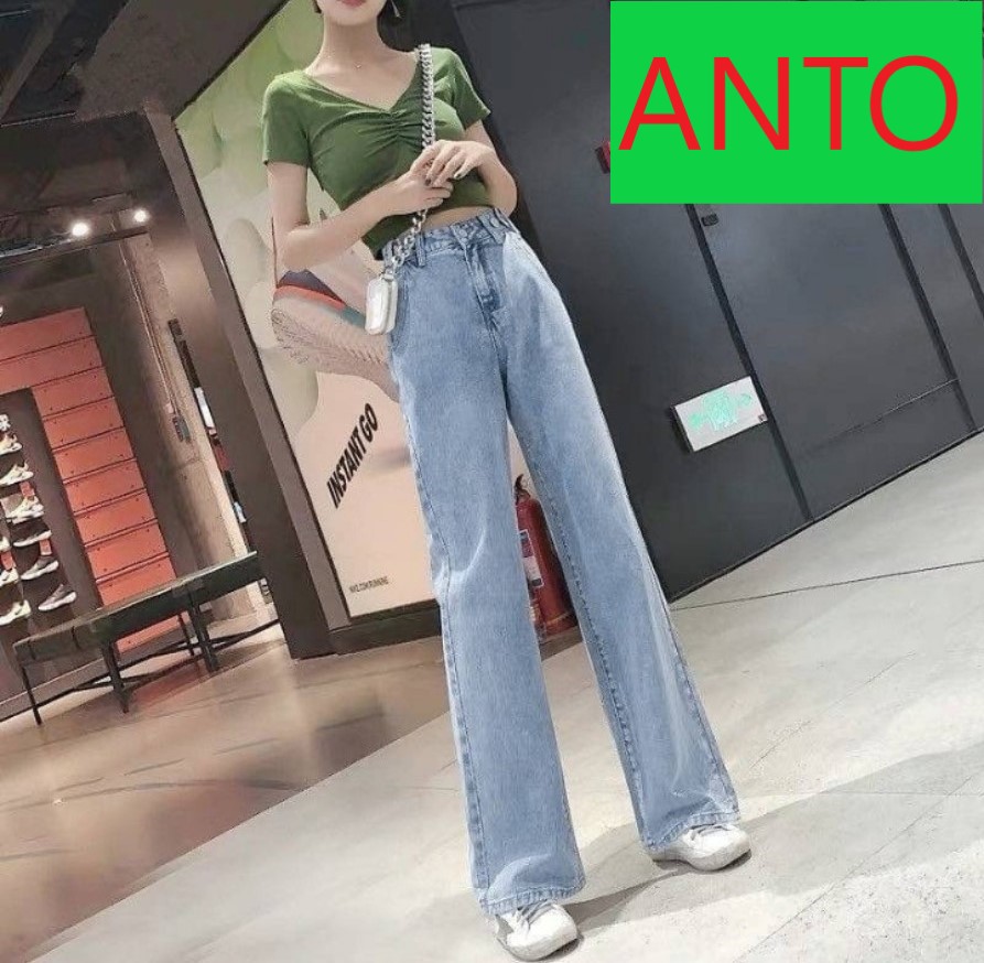 [ FREESHIP ] QUẦN JEAN ỐNG RỘNG NỮ LƯNG CAO MÀU XANH NHẠT CAO CẤP ANTO PHỐI CẠP CHỈNH SIÊU HOT SIÊU THỜI THƯỢNG, CHẤT VẢI DÀY DẶN, FORM ĐẸP