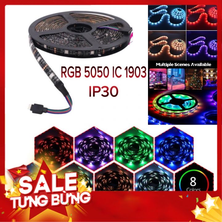 Led Dây Dán 5m 5050 Chạy Đuổi Full Color 12V 7 Màu Đèn Nền TV, Dải Đèn LED RGB 5050 IC chất lượng cao 1903 trang trí trong nhà không bọc slicon