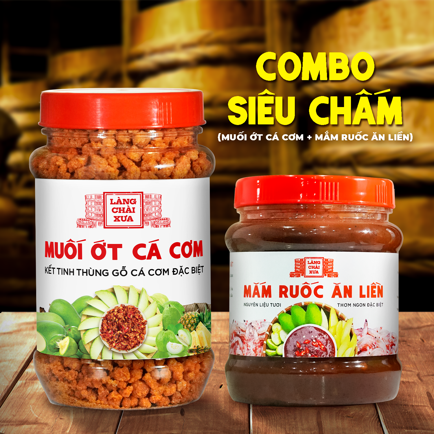 [Combo Siêu Chấm] Muối ớt cá cơm 180g & Mắm ruốc tỏi ớt ăn liền 400g nguyên liệu tươi thơm ngon đặc biệt Làng Chài Xưa