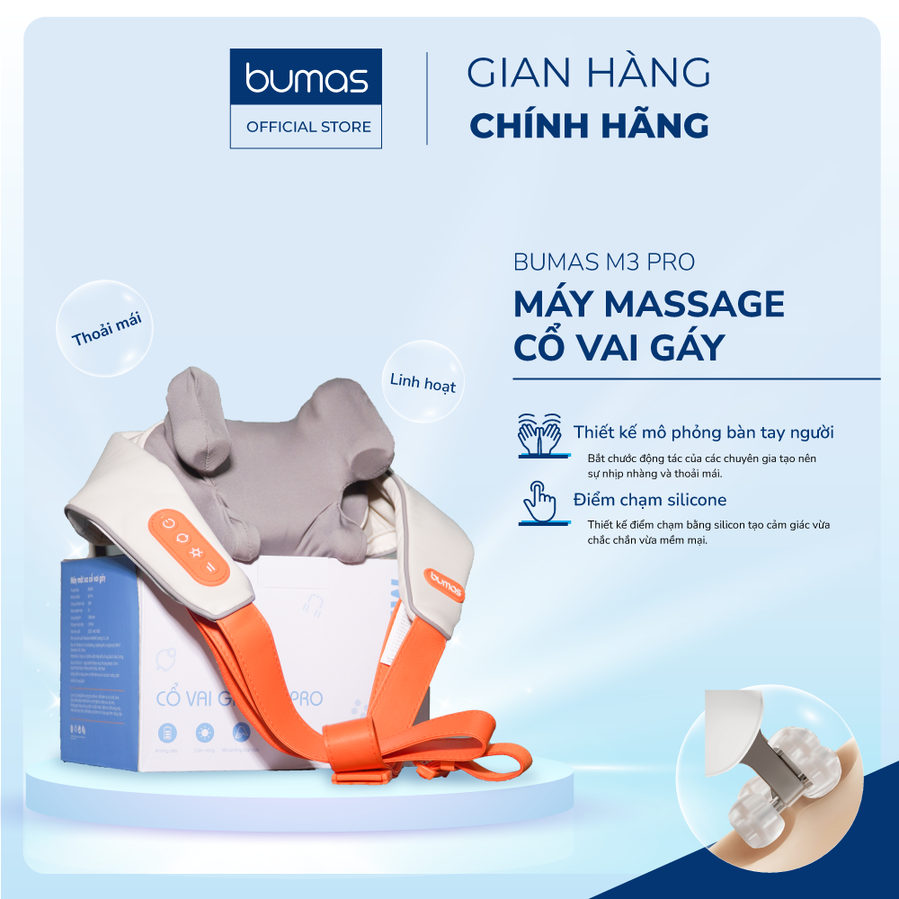 Máy Massage Cổ Vai Gáy Bumas M3 Pro Nâng Cấp 8 Đầu Massage Chườm Nóng Động Cơ Không Chổi Than