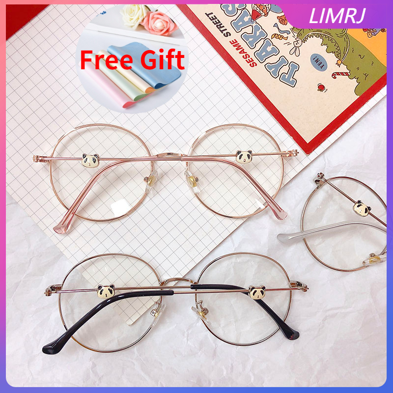 LIMRJ Hàng Sẵn Sàng Kính Chống Bức Xạ Kính Mắt Salamin Tròn Máy Tính Kính Chống Nắng Hình Tròn Hình Gấu Trúc Chống ánh Sáng Xanh Cho Nữ Khung Kính Tình Yêu Phiên Bản Hàn Quốc Của Gương Phẳng Dành Cho Học Sinh Kính Mắt Thời Trang Hàn Quốc Kính Mắt SUN