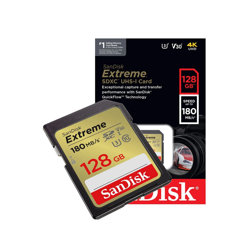 Thẻ nhớ máy ảnh sdxc sandisk extreme 128gb v30 uhs-i u3 4k 180mb/s phụ kiện 1986