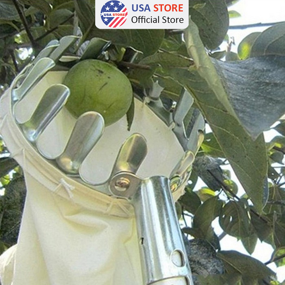 Vợt Đầu Sào Hái Trái Cây Trên Cao Đa Năng Kèm Túi Vải - Dụng Cụ Hái Hoa Quả Thép Siêu Bền Đẹp