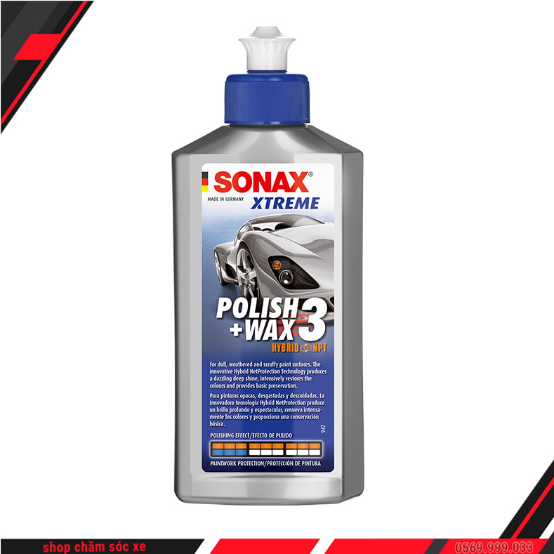 Kem đánh bóng xóa xước quầng sơn sonax wax3 250ml