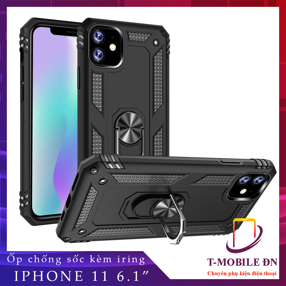 Ốp lưng dành cho iPhone 11 chống sốc 2 lớp kèm nhẫn iring làm giá đỡ bảo vệ máy toàn diện chuẩn châu âu