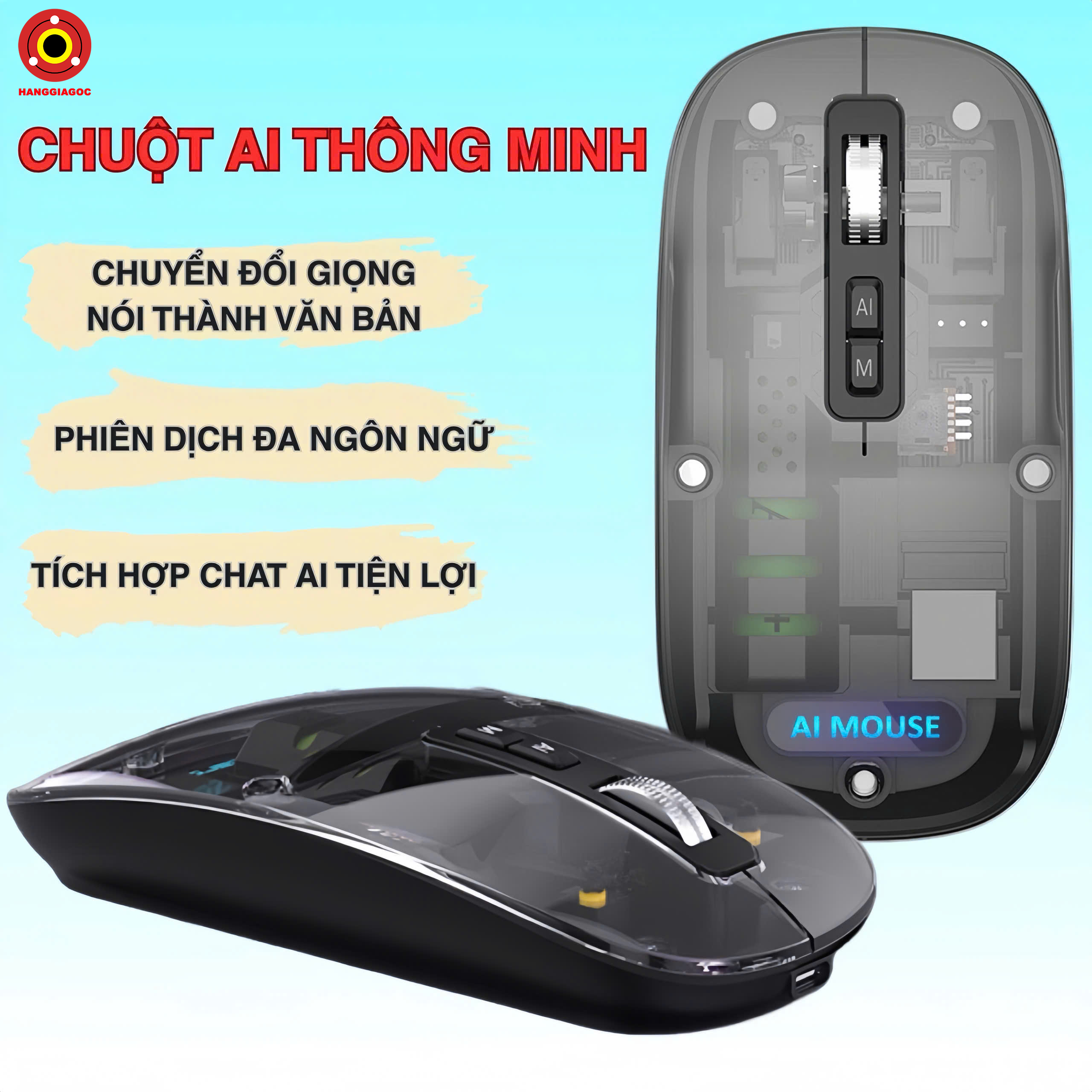 Chuột Thông Minh AI V16 - Chuyển Đổi Giọng Nói Thành Văn Bản Phiên Dịch Đa Ngôn Ngữ Thiết Kế Trong Suốt Hiện Đại Tích Hợp Chat AI Tiện Lợi