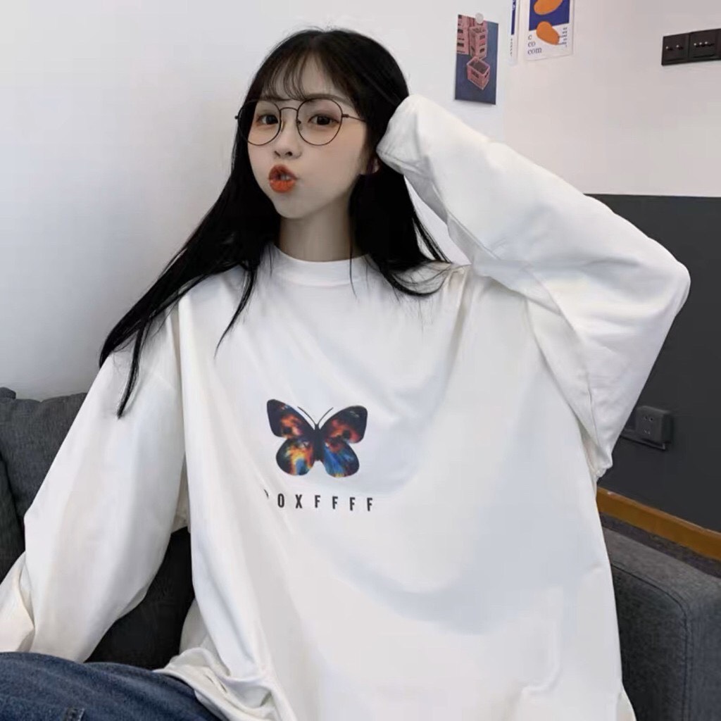 [Hình Thật] Áo Sweater Áo Khoác Hoodie Nam Nữ Phong Cách Hàn Quốc Áo Thun SWE BƯỚM Unisex 3D From Rộng Nam Nữ Blackwhite008