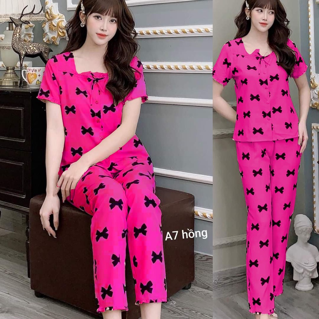 Set lụa nơ quần lửng mặc nhà - luadai79