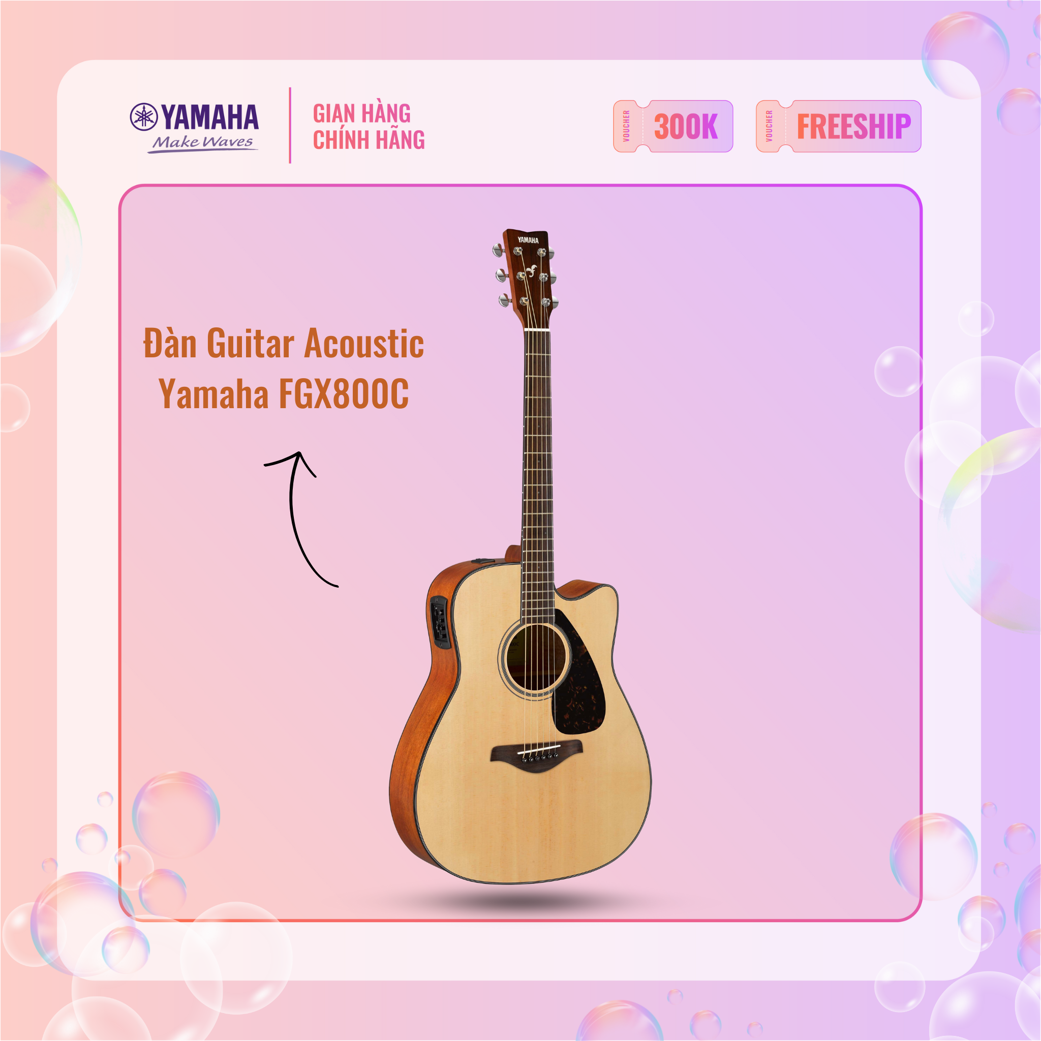Đàn guitar acoustic yamaha fgx800c - mặt đàn gỗ vân sam nguyên tấm, bảo hành chính hãng 12 tháng