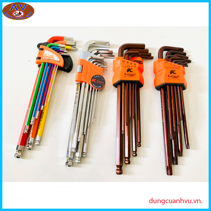 Lục giác nhật 9 cây: 1.5, 2, 2.5, 3, 4, 5, 6, 8, 10 mm thép mạ crom với công nghệ xử lý nhiệt siêu bền