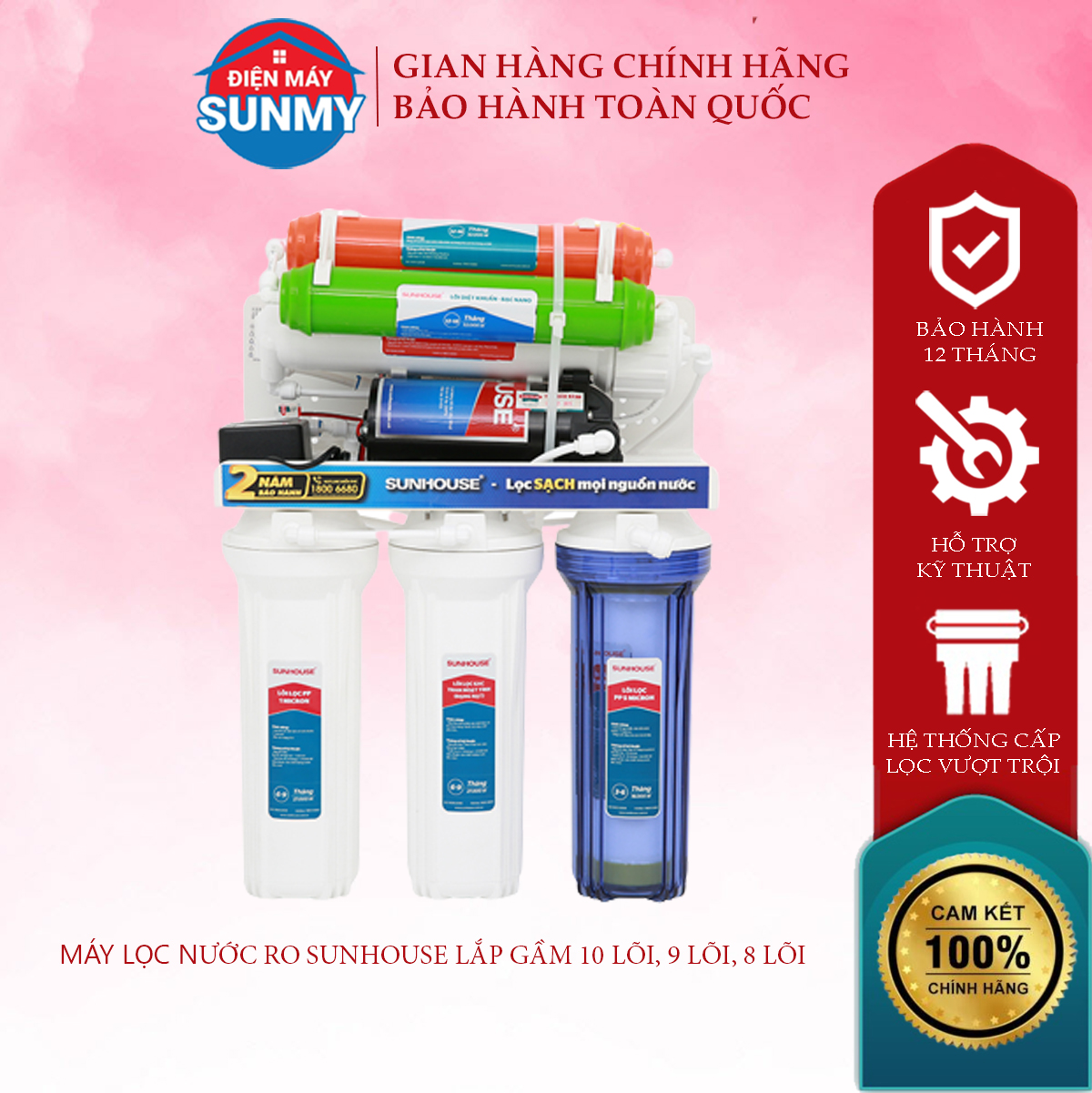 Máy lọc nước sunhouse 10 lõi - 9 lõi - 8 lõi chuyên lắp gầm, máy lọc nước ro lắp gầm 10 lõi - hàng thanh lý