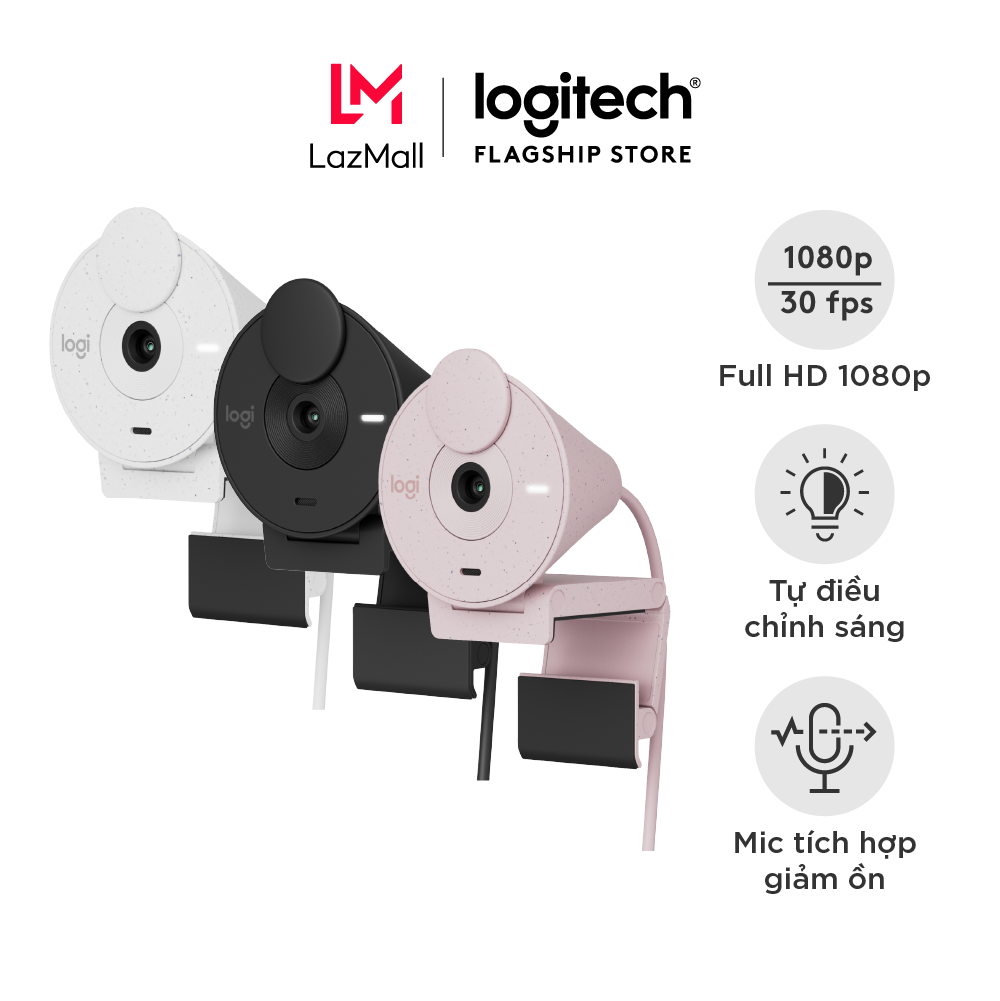 Webcam Full HD Logitech Brio 300 Màn che ống kính, Micrô giảm tiếng ồn, USB-C, được chứng nhận cho Z